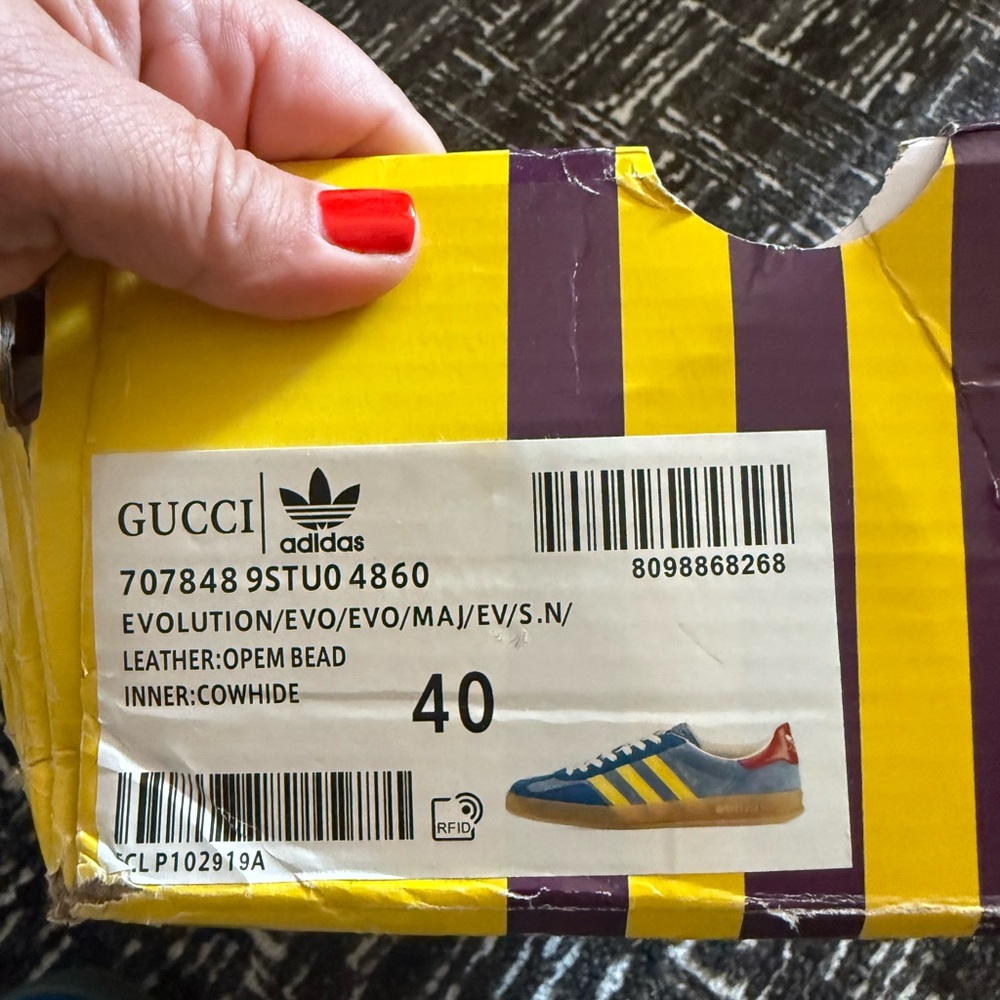 Gucci x Adidas Blue Sneakers with Yellow Stripes - Picture 5 of 5